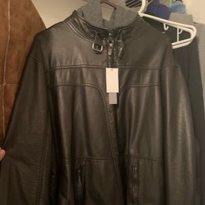 Men’s xxl leather jacket with grey hood